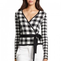 DVF Ballerina Gingham Printer Wrap Sweater