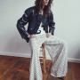 1980's Bonnie Boerer 'NWT' studded starfish t-shirt / 1960's Pauline Trigere silk pants / 1980's gold star black leather jacket / Eugenia Kim nautical hat / Santoni slip-on shoes