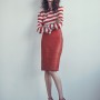 1980's Bonnie Boerer 'NWT' striped silk shirt / 1980's red leather pencil skirt / Nicholas Kirkwood shoes